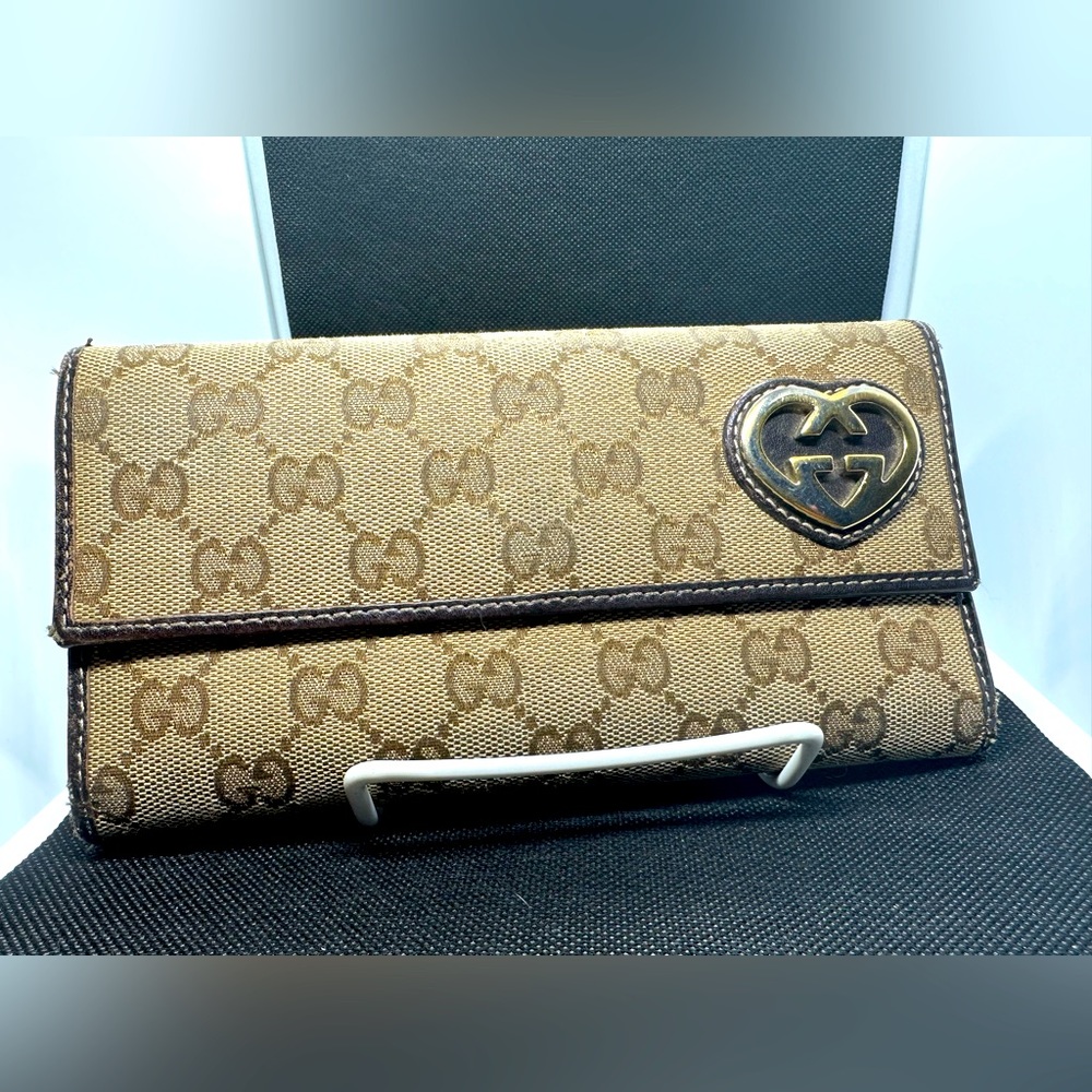 Gucci GG Webbed Canvas Interlocking Heart Long Wallet
